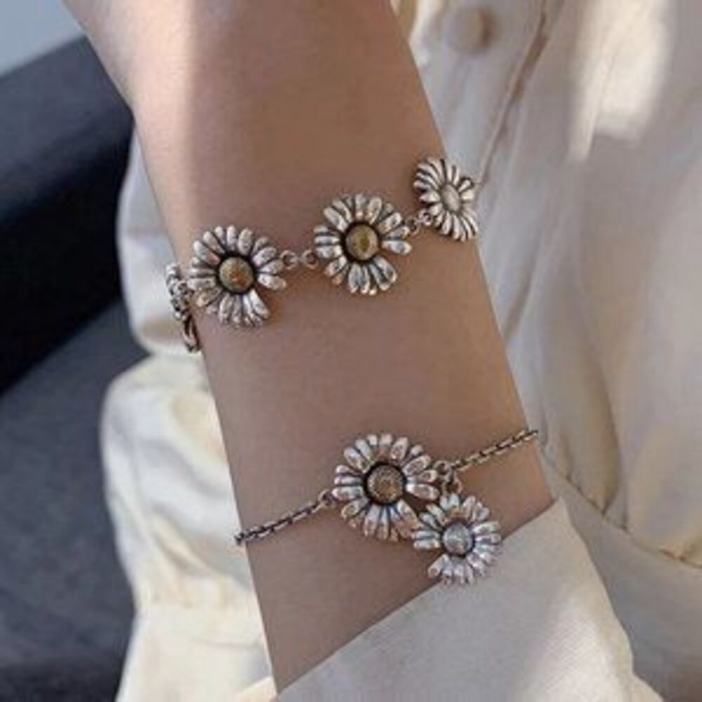 *925 Sterling Silver Vintage Sunflower Bracelet